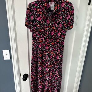Vintage RK Women's Floral Midi Dress - Black and Pink